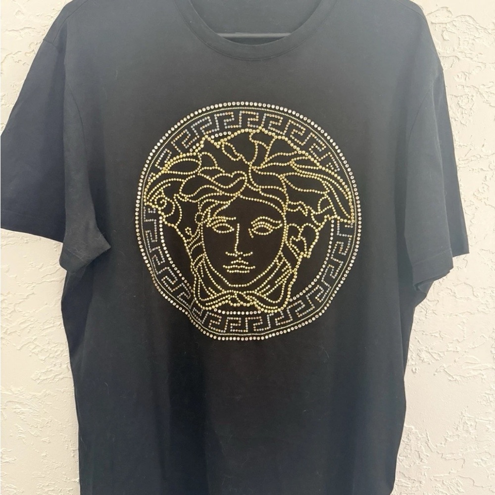 Versace Crystal Embellished Medusa Embroidered Black Shirt XL